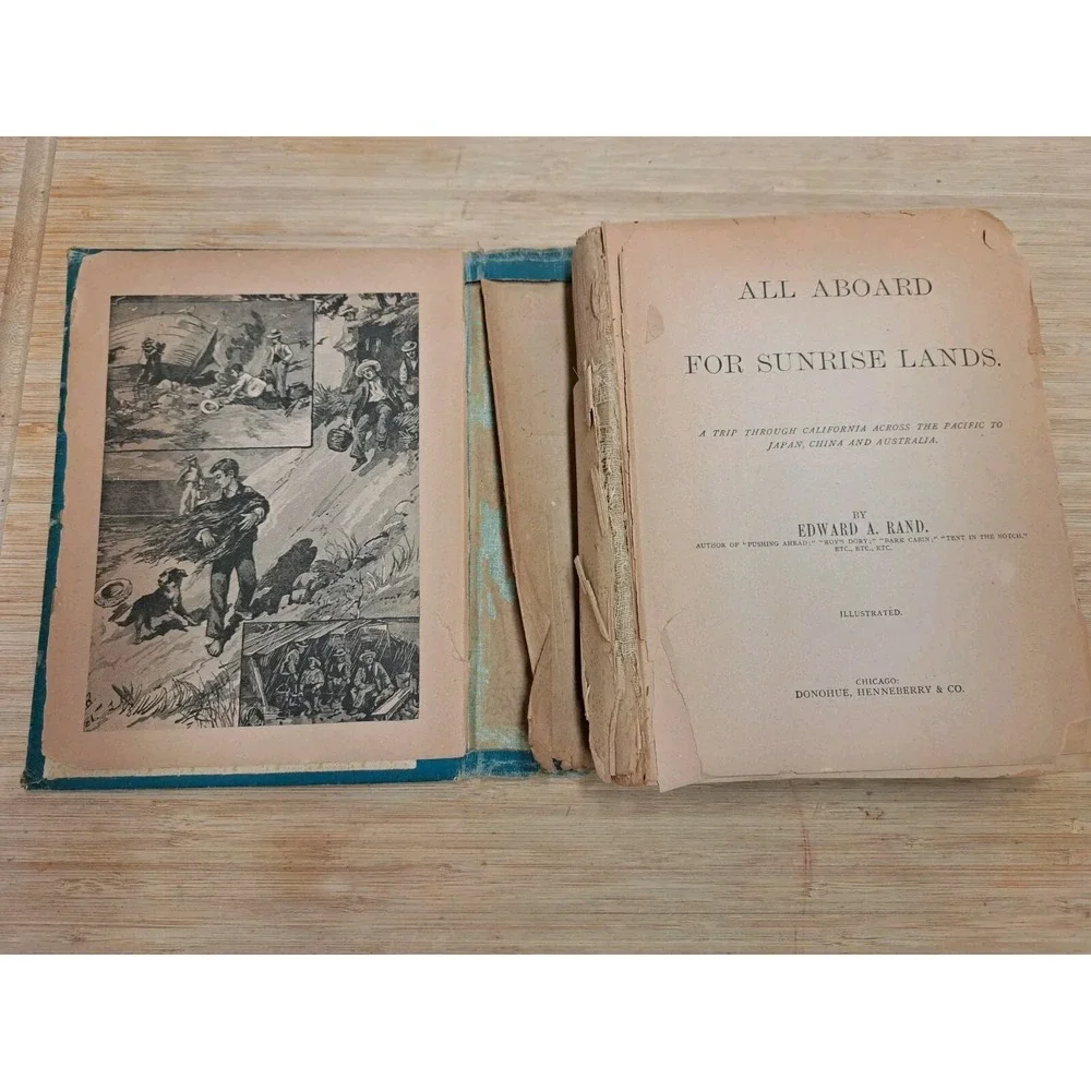 Vintage Antique Book Display Decoration All Aboard‎ For Sunrise Lands Book.